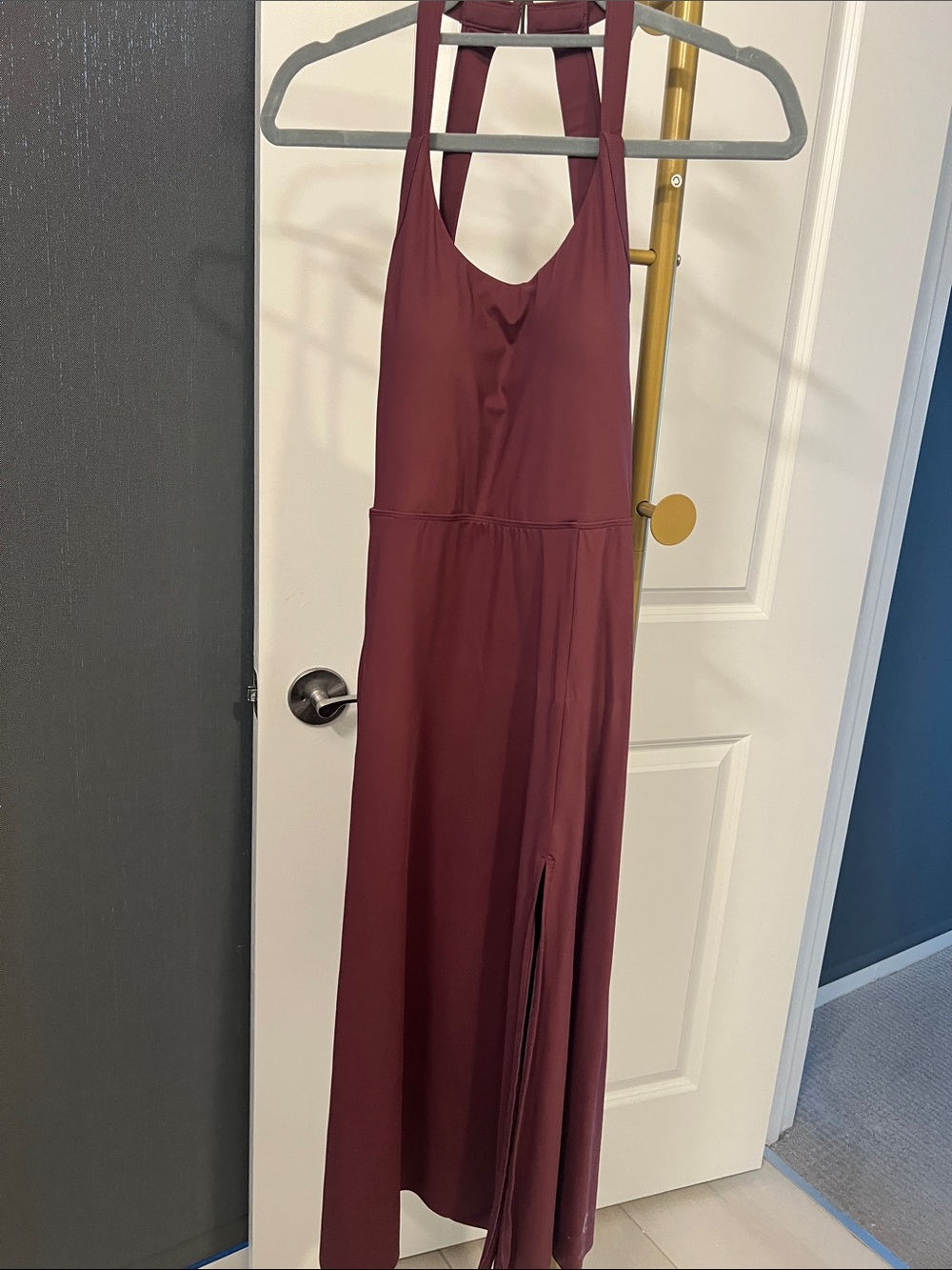 Sleeveless Burgundy Maxi Dress with Side Slit